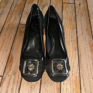 Tory Burch Julian Suede Chunky Block Heel Pumps in Black Size 6